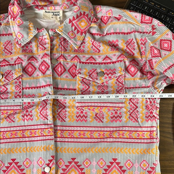 Savanna Jane Grey Pink Orange Multicolor Southwest Patterned Jacket Size 1X NWT - Picture 10 of 13